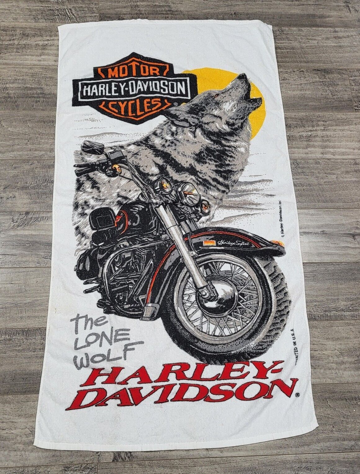 Vintage Harley Davidson Motorcycles Lone Wolf Beach Towel White Cotton Franco