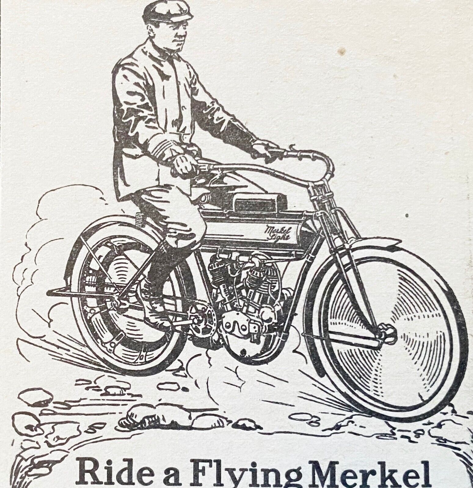 1910 Man RIDEs A FLYING MERKEL Vtg Print Ad~Auto Cycle Motorcycle Light Motor Co