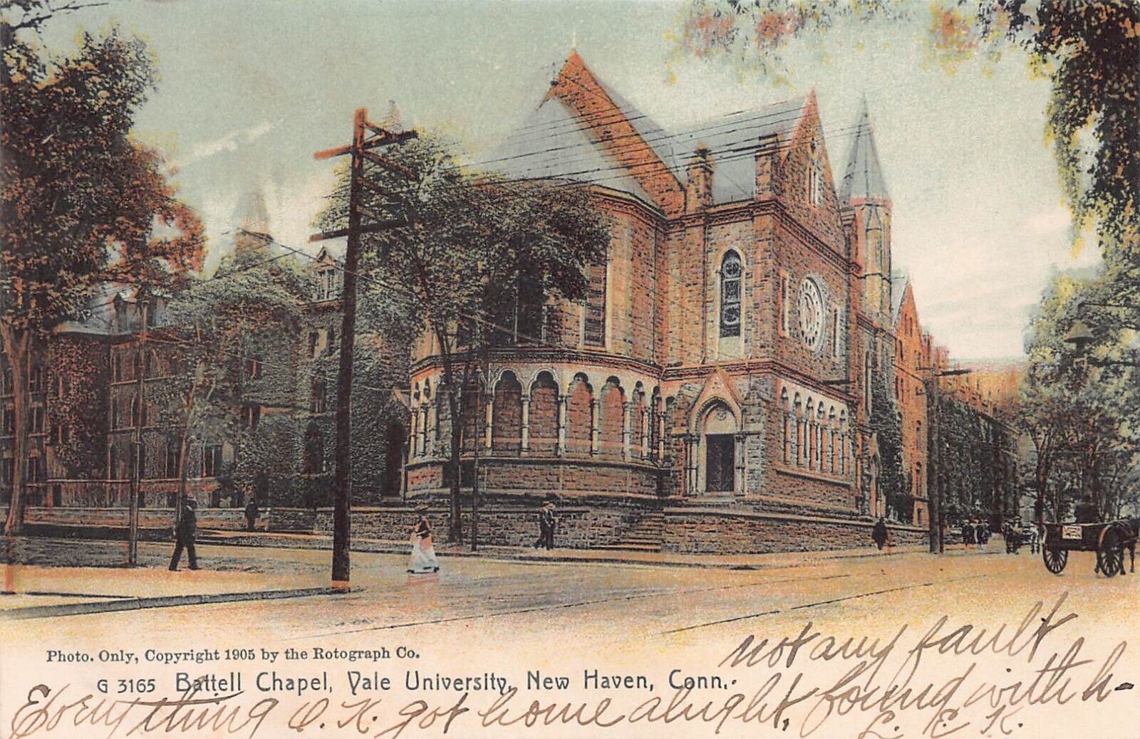 Battell Chapel, Yale  1905 Postcard, University, New Haven, CT., Used in 1908