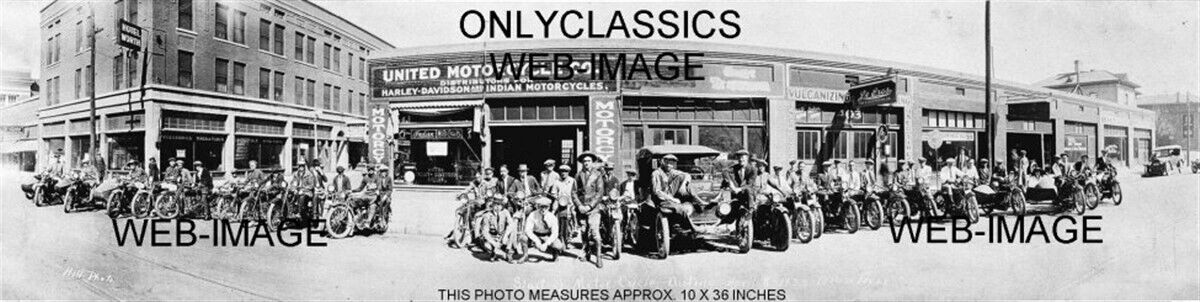 1923 HARLEY DAVIDSON & INDIAN MOTORCYCLE DEALERSHIP LINEUP PANORAMIC 10X30 PHOTO