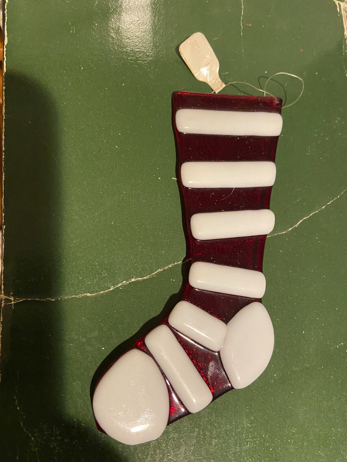 Flat Glass Christmas Stocking Christmas Ornament 6in. NEW w/tags
