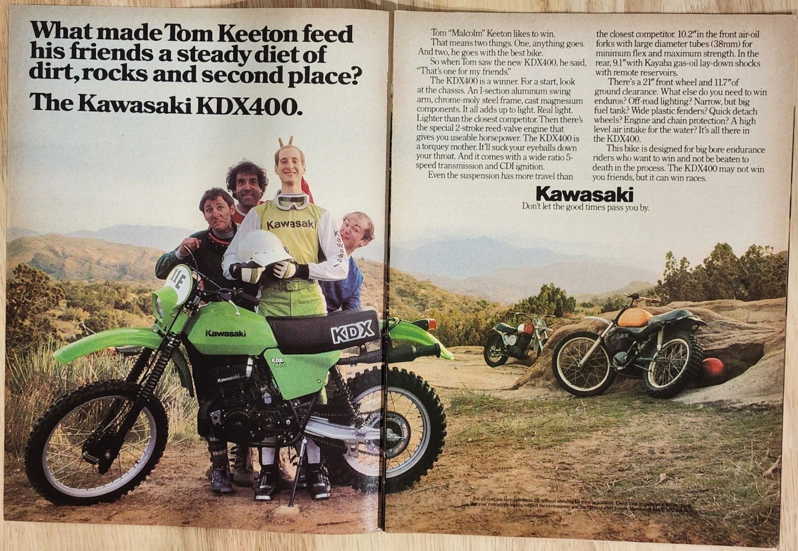 Kawasaki KDX400 2-page Vintage Print Ad +Bonus KLX250 Tom Keeton Dirt Bike MX 1B