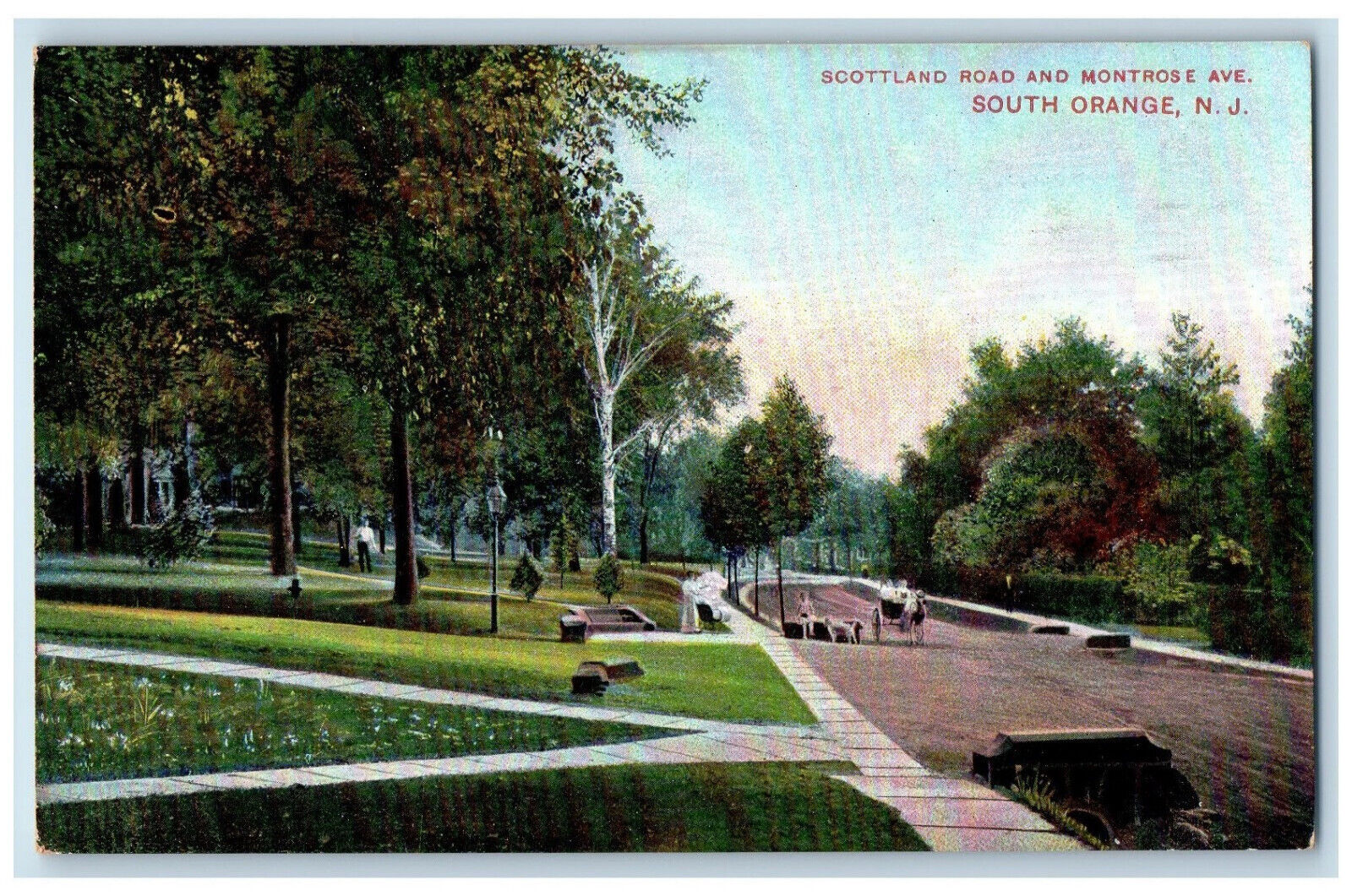 c1910\'s Scottland Road and Montrose Ave. South Orange New Jersey NJ Postcard