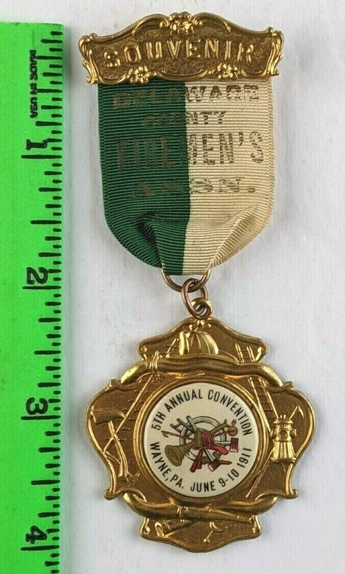Vintage 1911 Delaware County Wayne Pennsylvania Firemen Firefighter Pin Badge