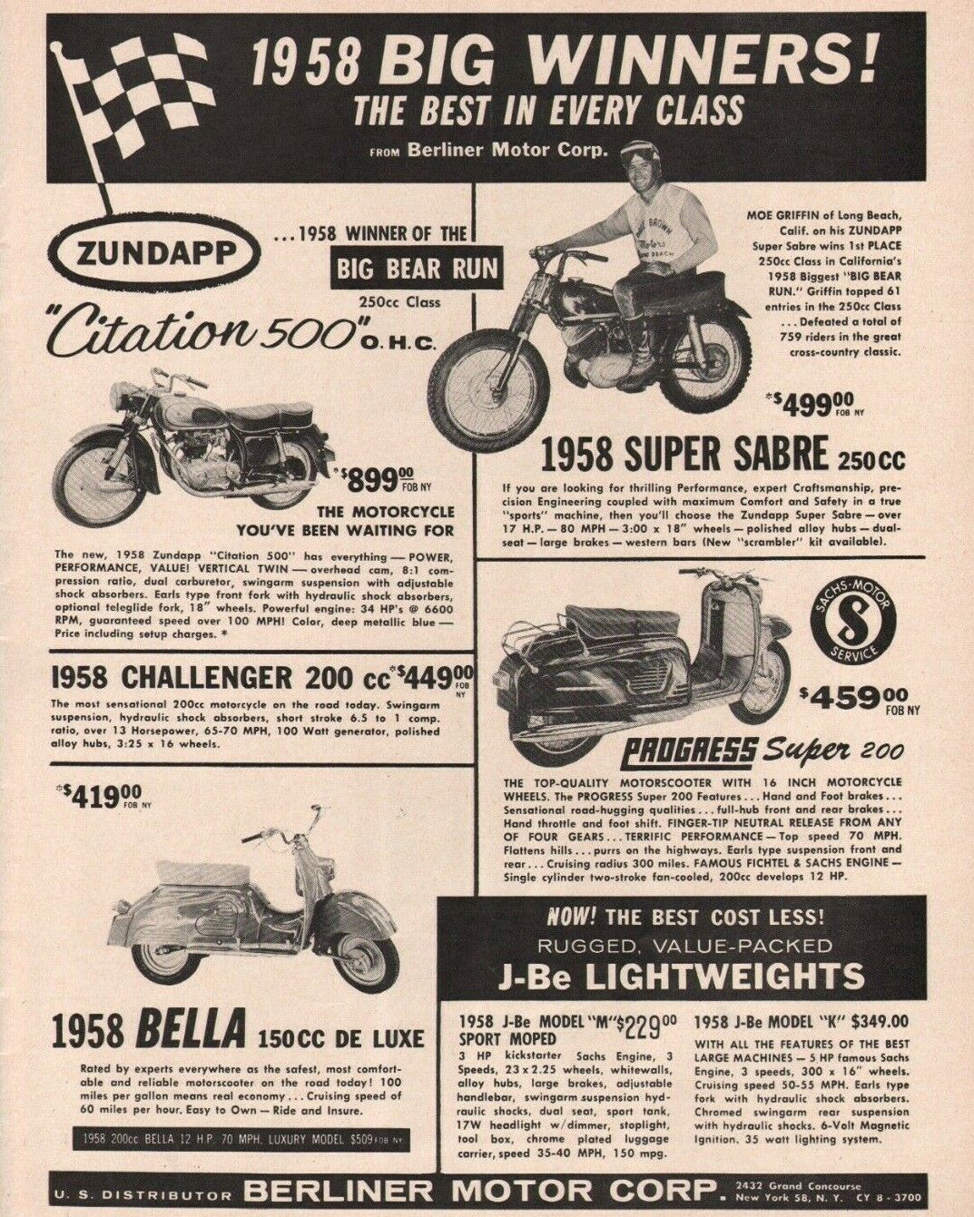 1958 Zundapp Citation & Super Sabre - Vintage Berliner Motorcycle Ad 