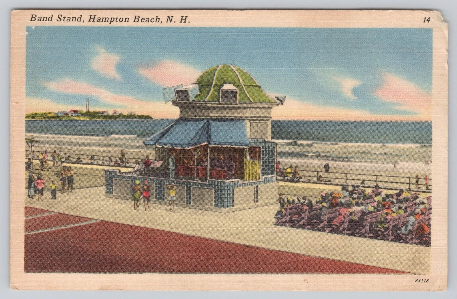 Vtg Post Card Band Stand, Hampton Beach, N.H. D45
