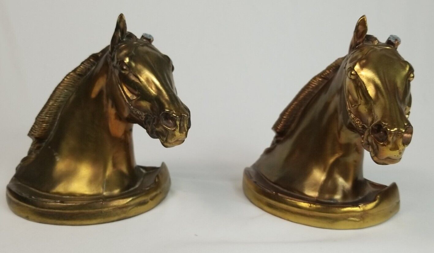 Horse Head Bookends Gladys Brown 1946 Dodge Inc Bronzed Metal Equestrian Vintage