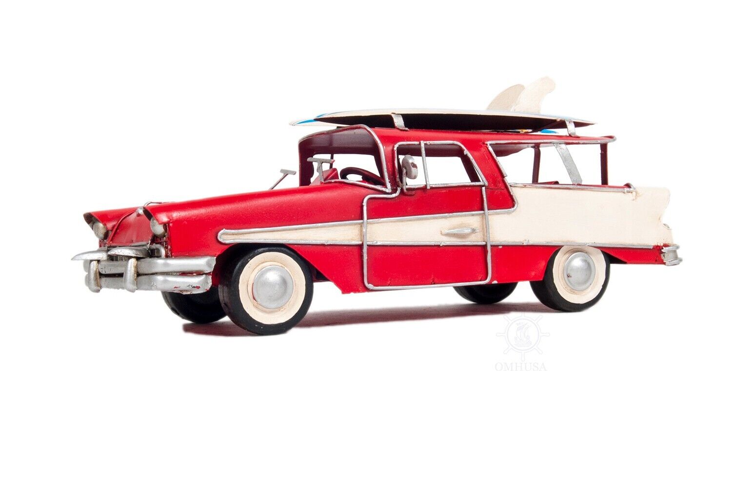1957 Ford Country Squire Station Wagon Red Car Model W/ Iron Frame & Metal Wheel
