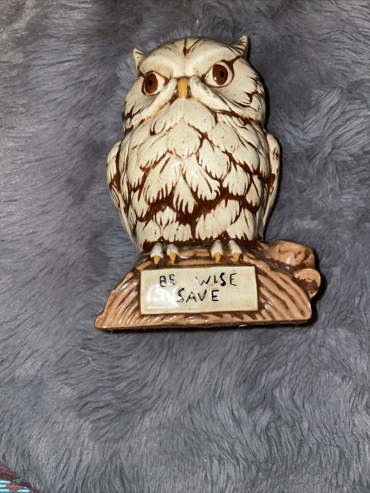 Vintage 1979 Hand Painted Ceramic Owl Bank \