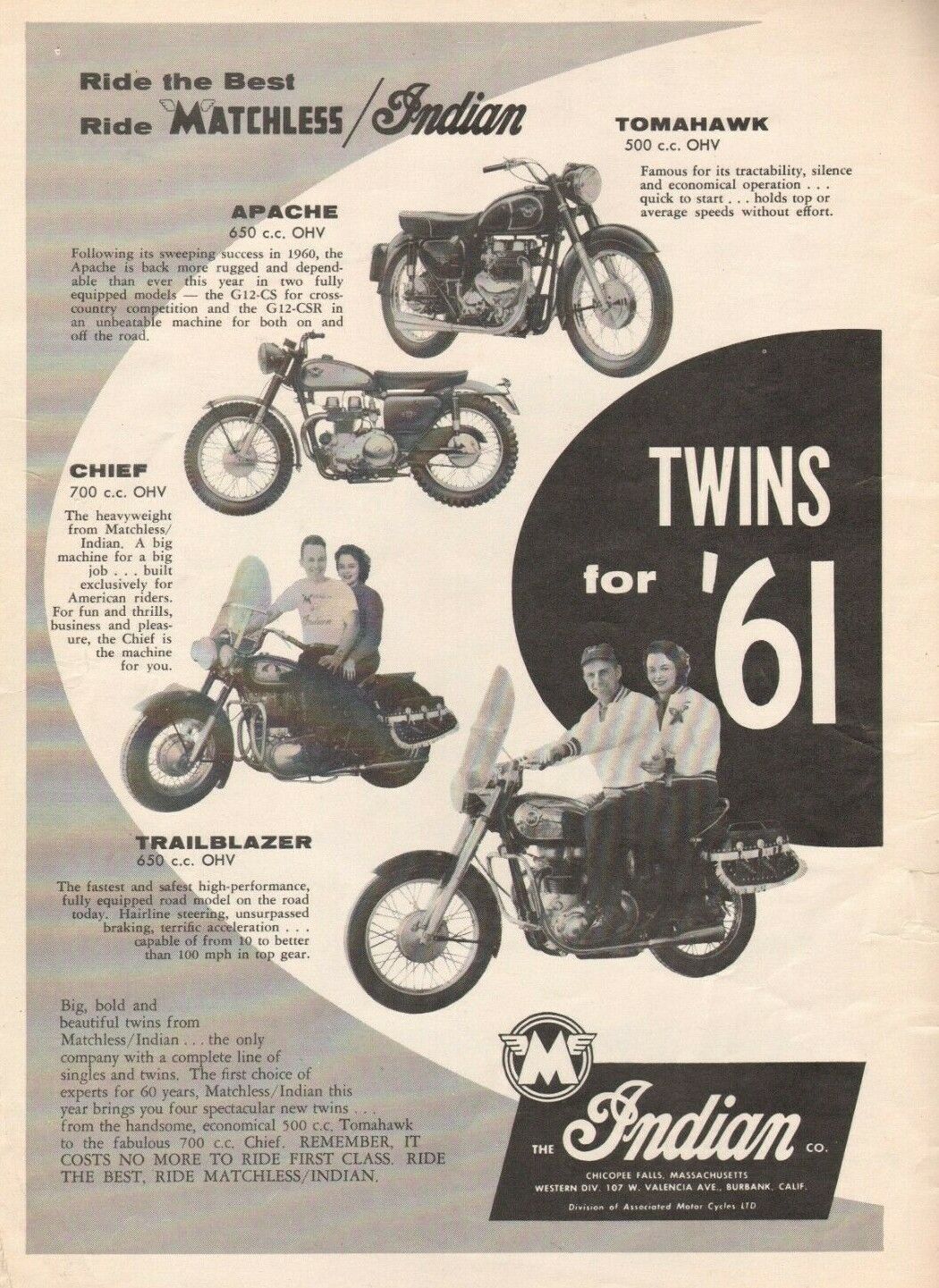 1961 Indian / Matchless Motorcycles - Vintage Motorcycle Ad