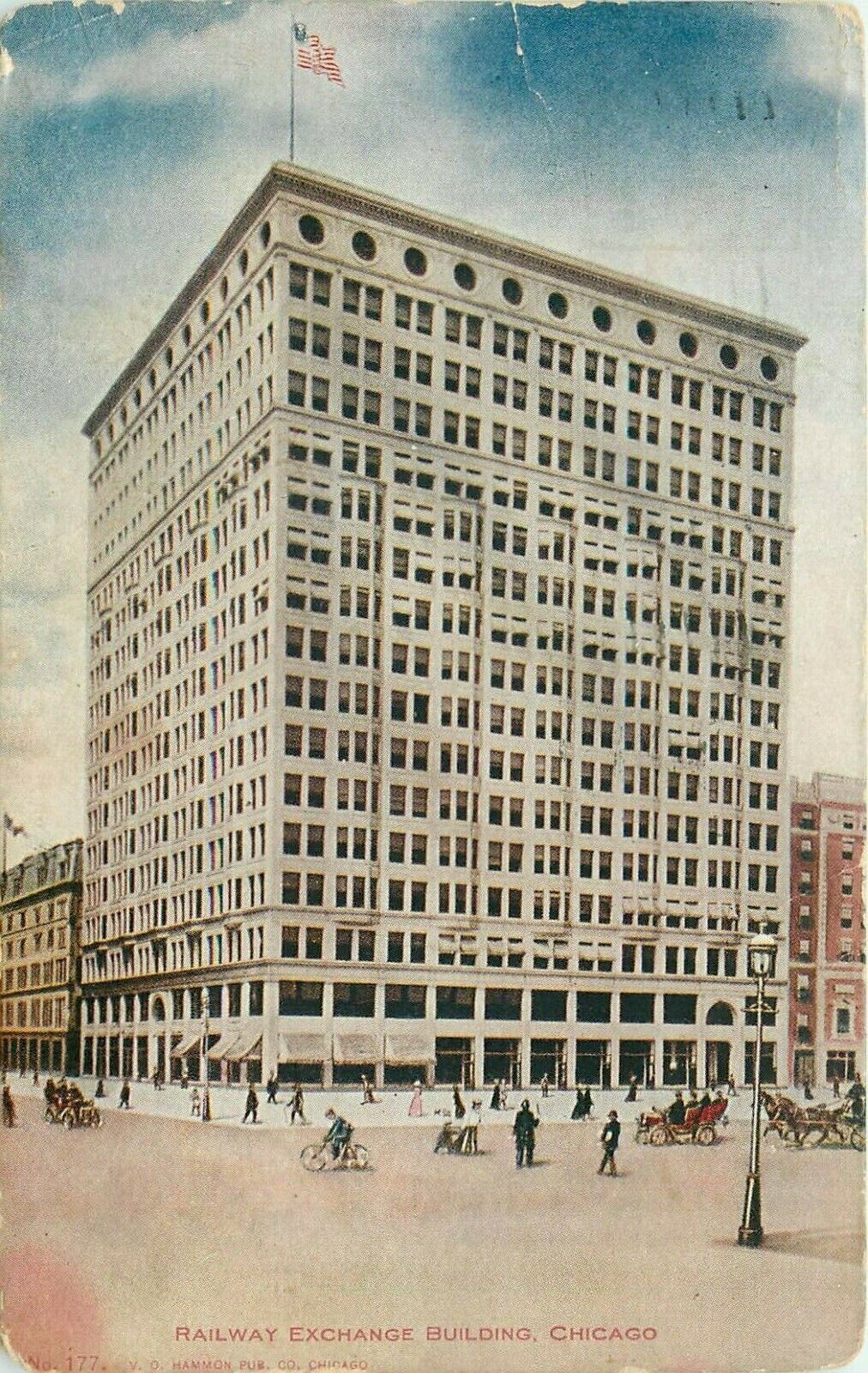 Railway Exchange Building Chicago Illinois IL old cars pm 1907 horse Postcard