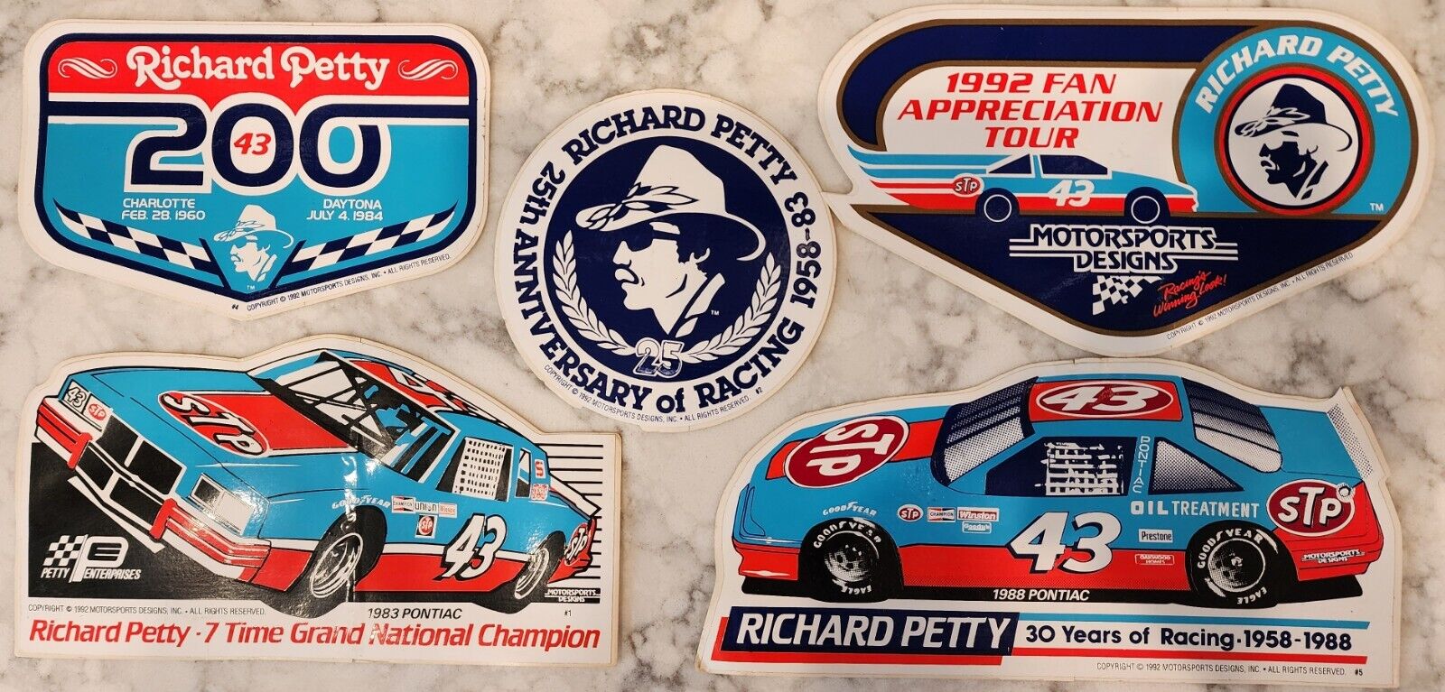 Lot of 5 Vintage Richard Petty #43 STP Bumper Stickers By Motorsports Designs