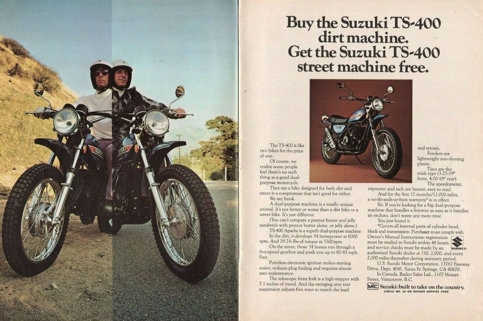 1973 Suzuki TS-400 - Vintage Motorcycle Ad