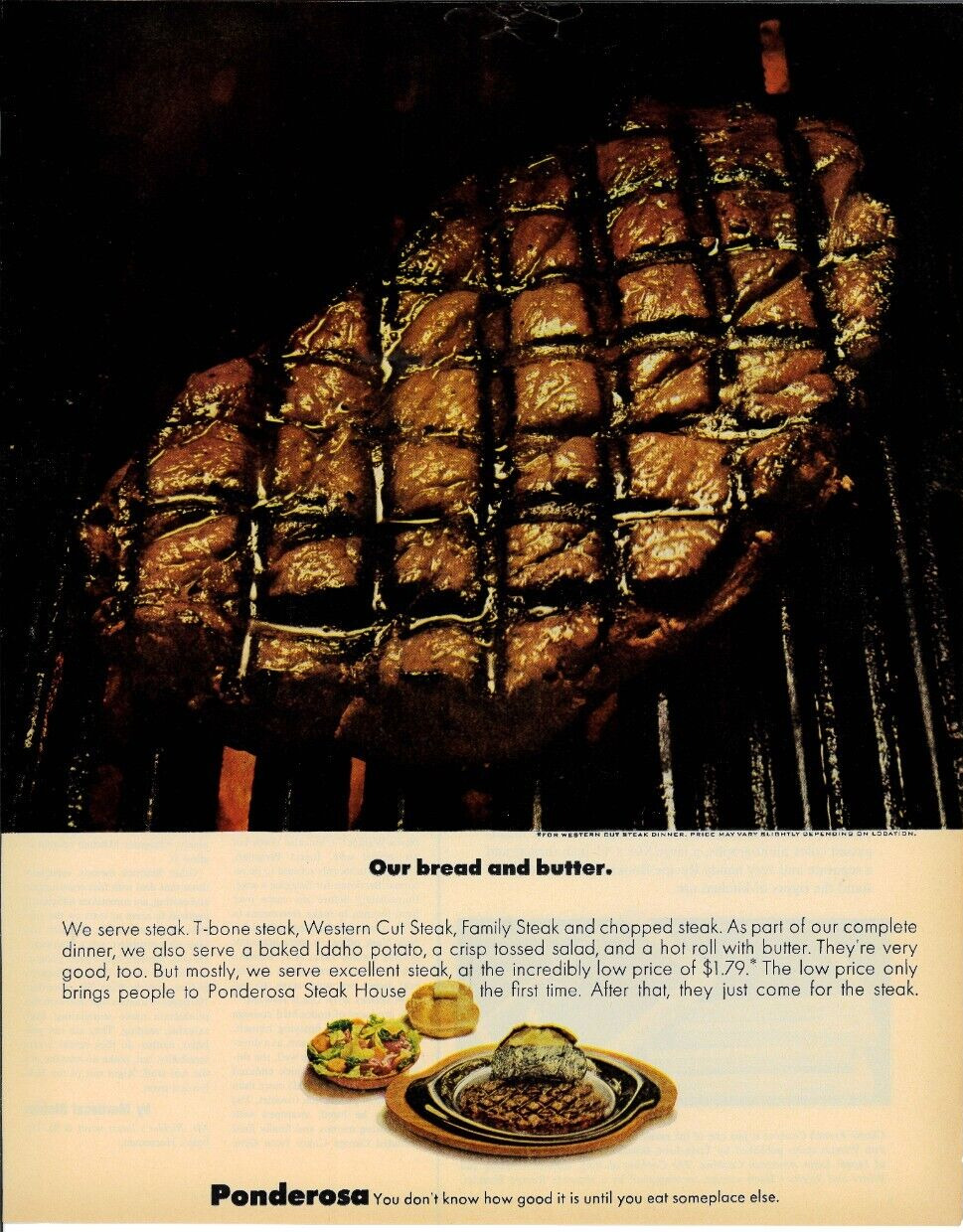 1972 PONDEROSA Steak House Restaurant Food Vintage Magazine Print Ad 10.25\