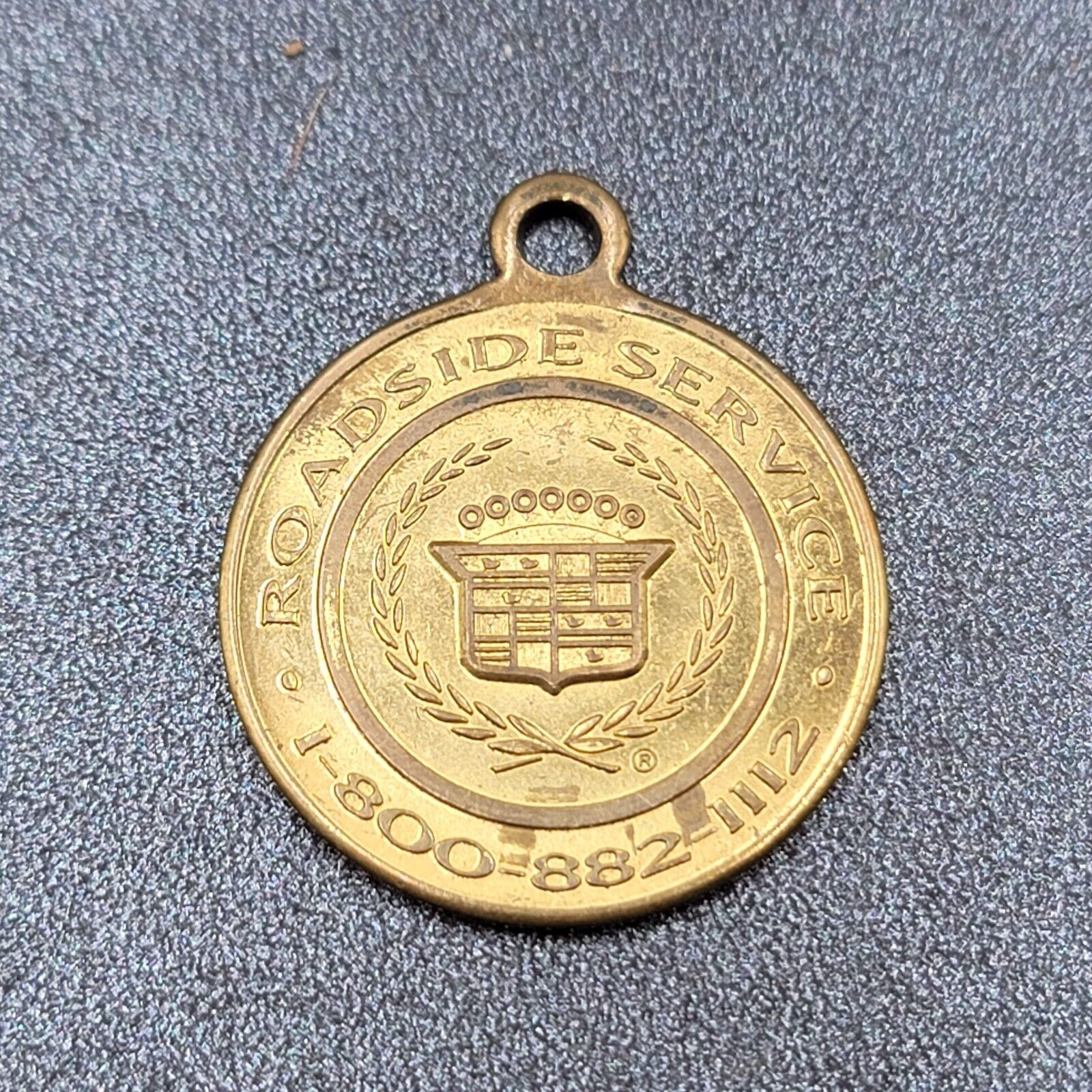 Vintage Cadillac Roadside Service Keychain Pendant Gold tone 1.25\