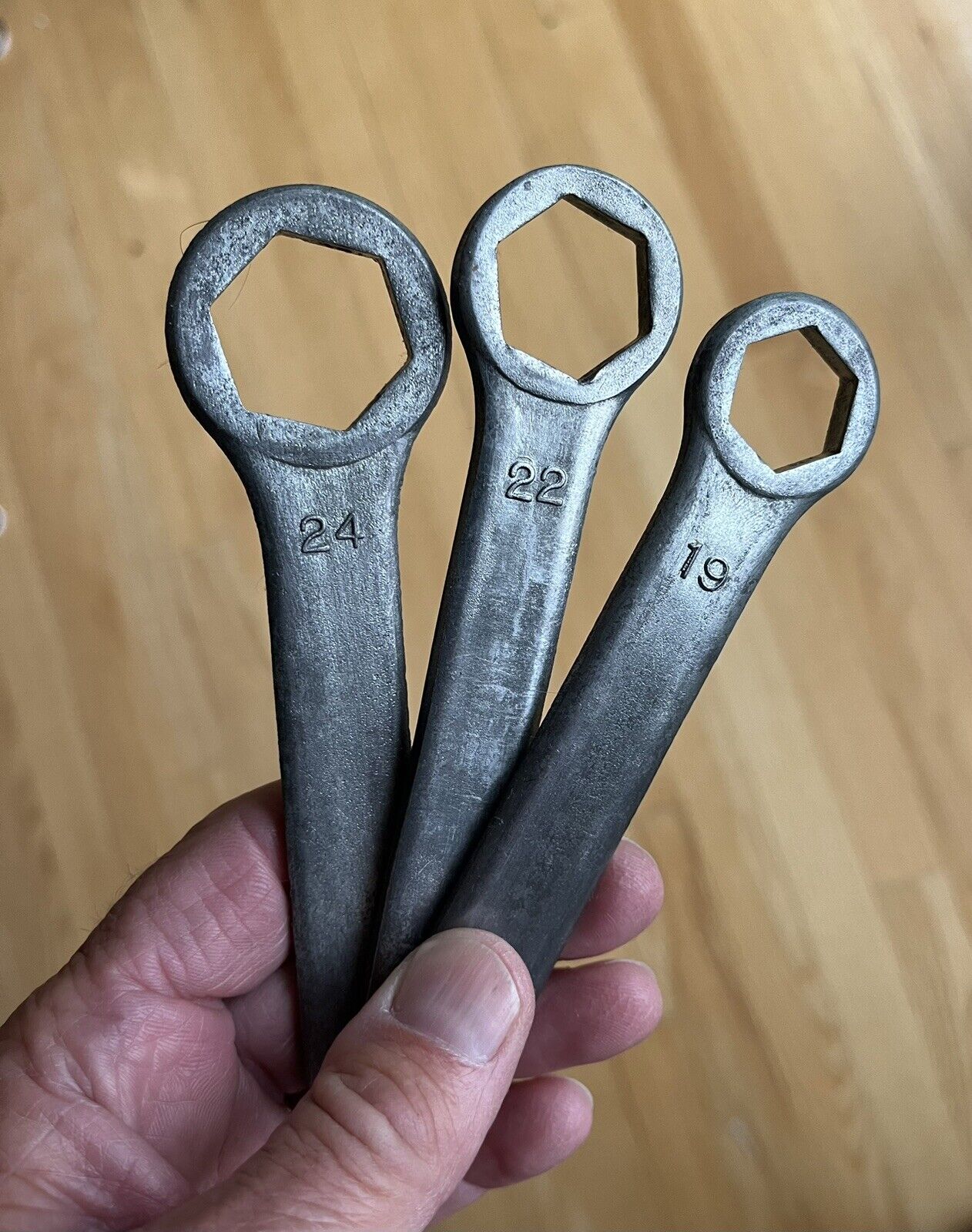 Lot Of 3 Vintage RK  Motorcycle Wrenches - 19 -22 - 24 mm Metric