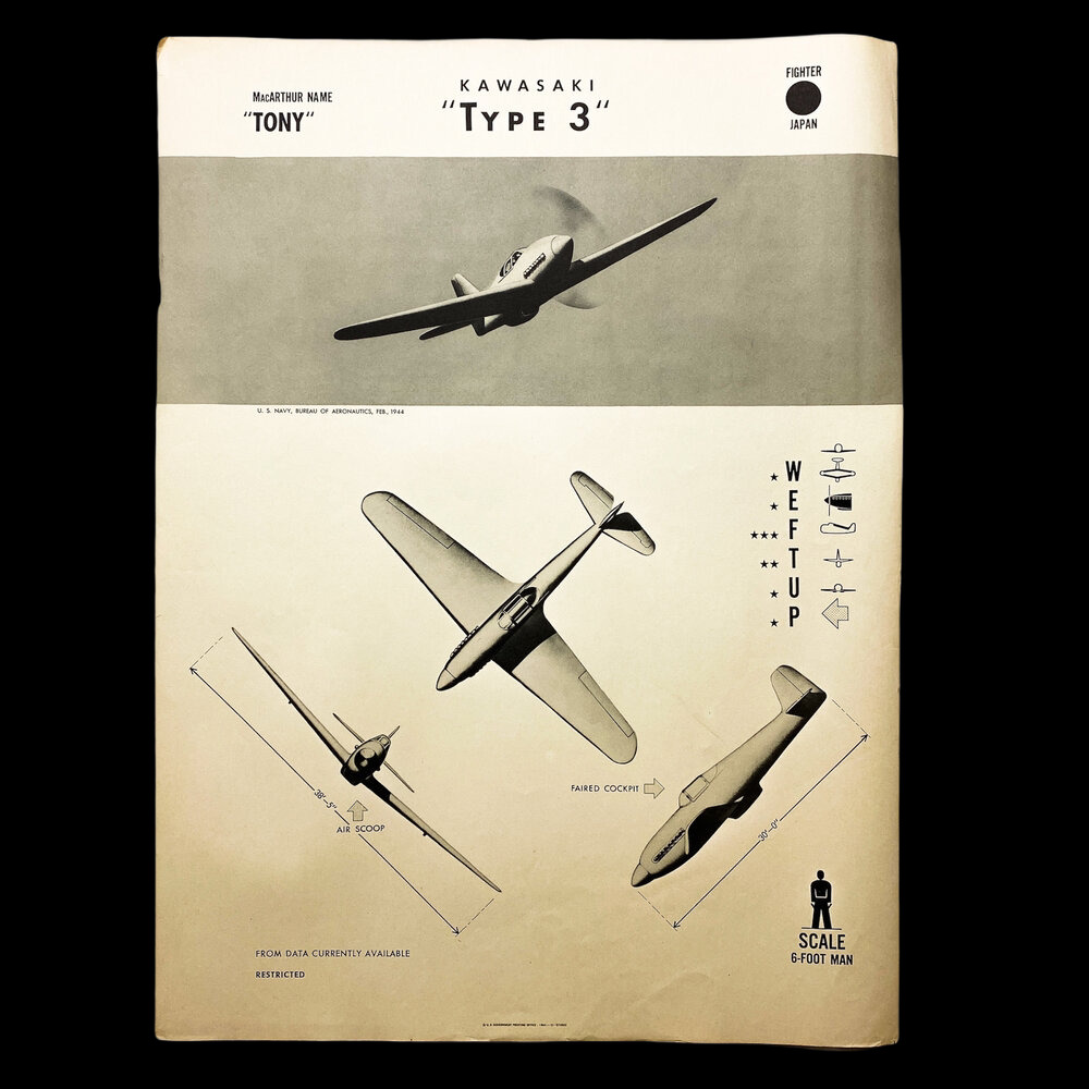 WWII Japanese Fighter Kawasaki Type 3 \'Tony\' Aviation W.E.F.T.U.P. ID Poster