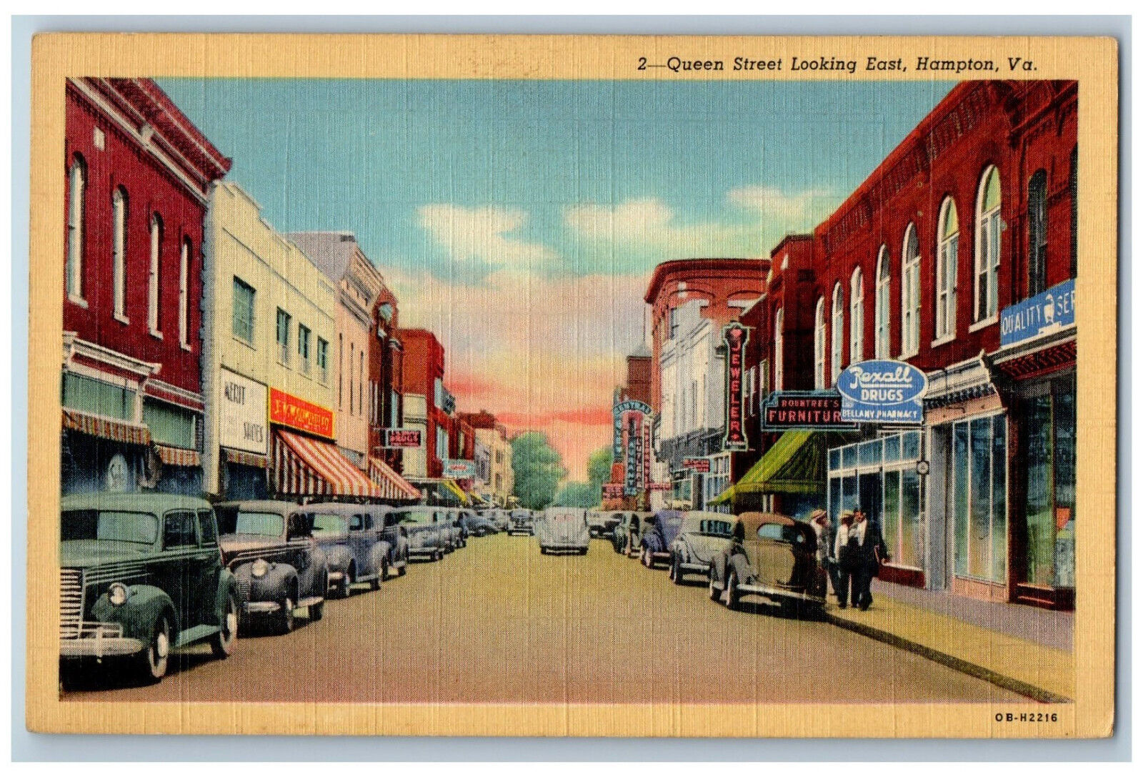 c1950s Queen Street Looking East Hampton Virginia VA Unposted Postcard