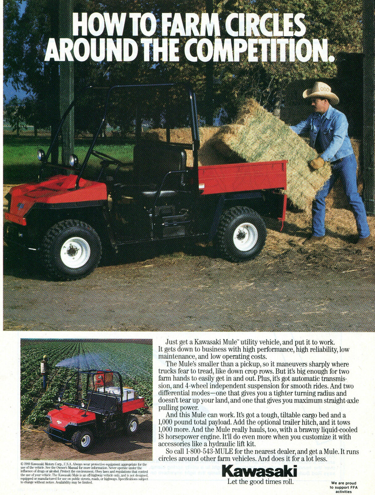 1989 Kawasaki Mule ATV Utility Vehicle Farm Print Ad