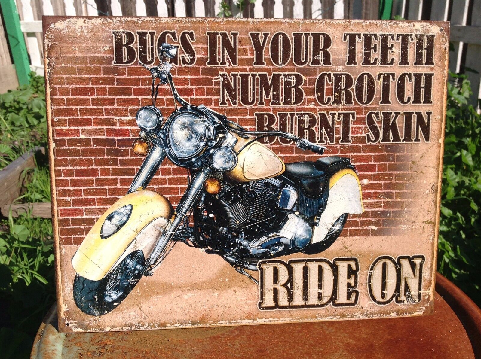 Bugs In Your Teeth Numb Crotch Motorcycle Tin Metal Sign Wall Garage Ride On 