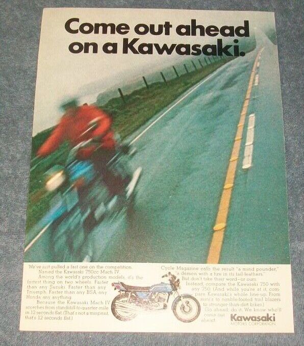 1972 Kawasaki 750cc Mach IV Vintage Motorcycle Ad \