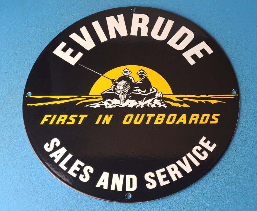 Vintage Evinrude Outboards Sign - Marine Boating Fishing Porcelain Gas Pump Sign