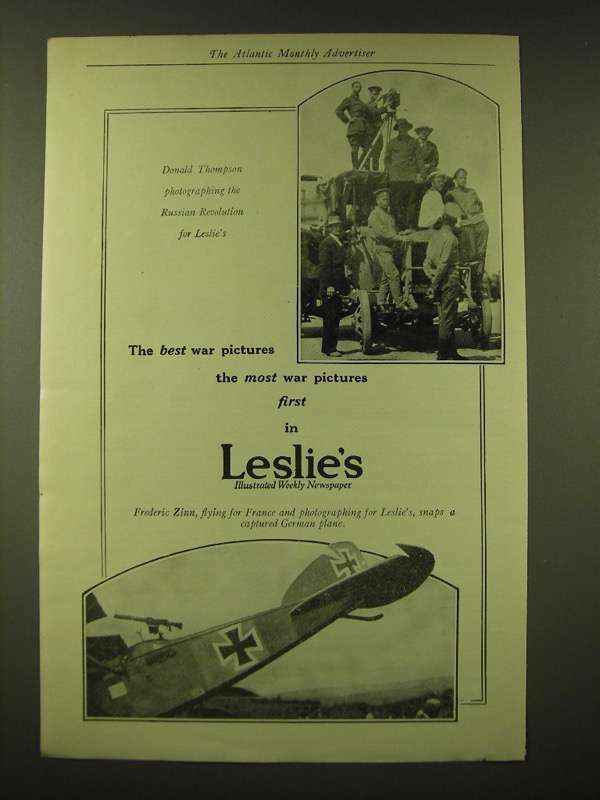 1918 Leslie\'s Illustrated Weekly Newspaper Ad - Donald Thompson photographing