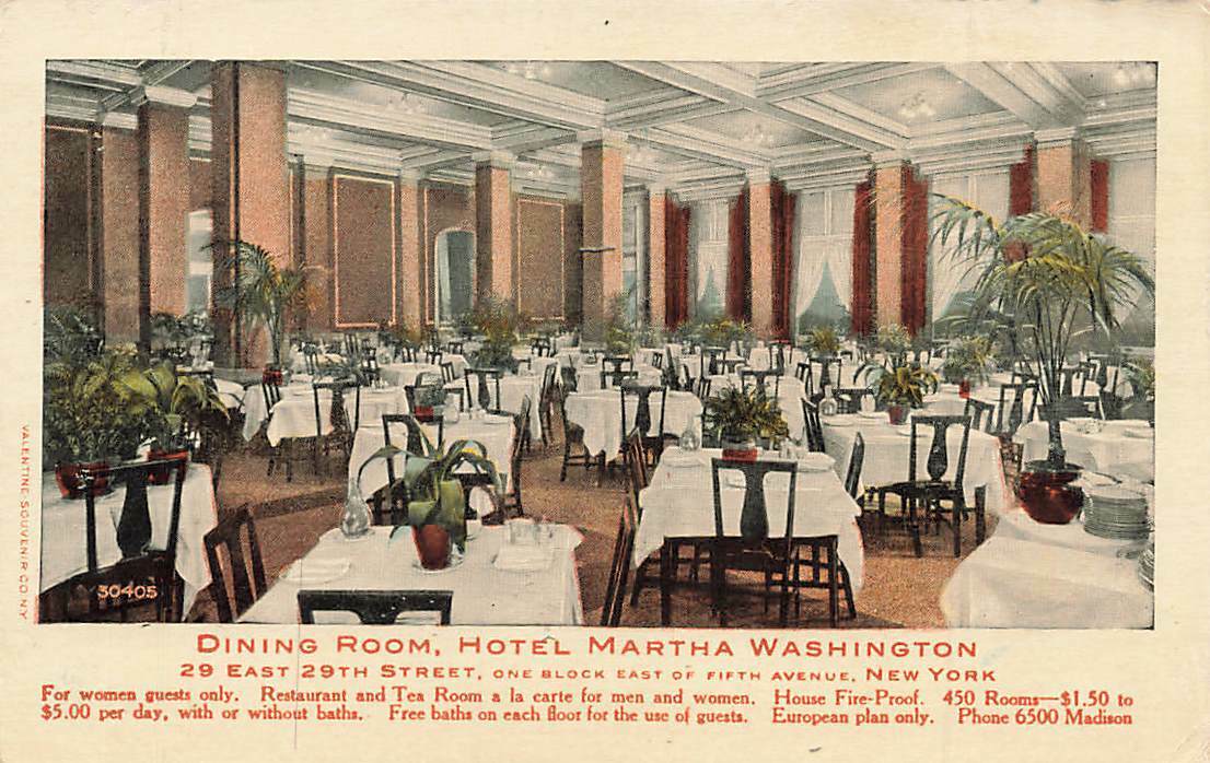 c1920 Hotel Martha Washington Dining Room Advertising NYC New York P196