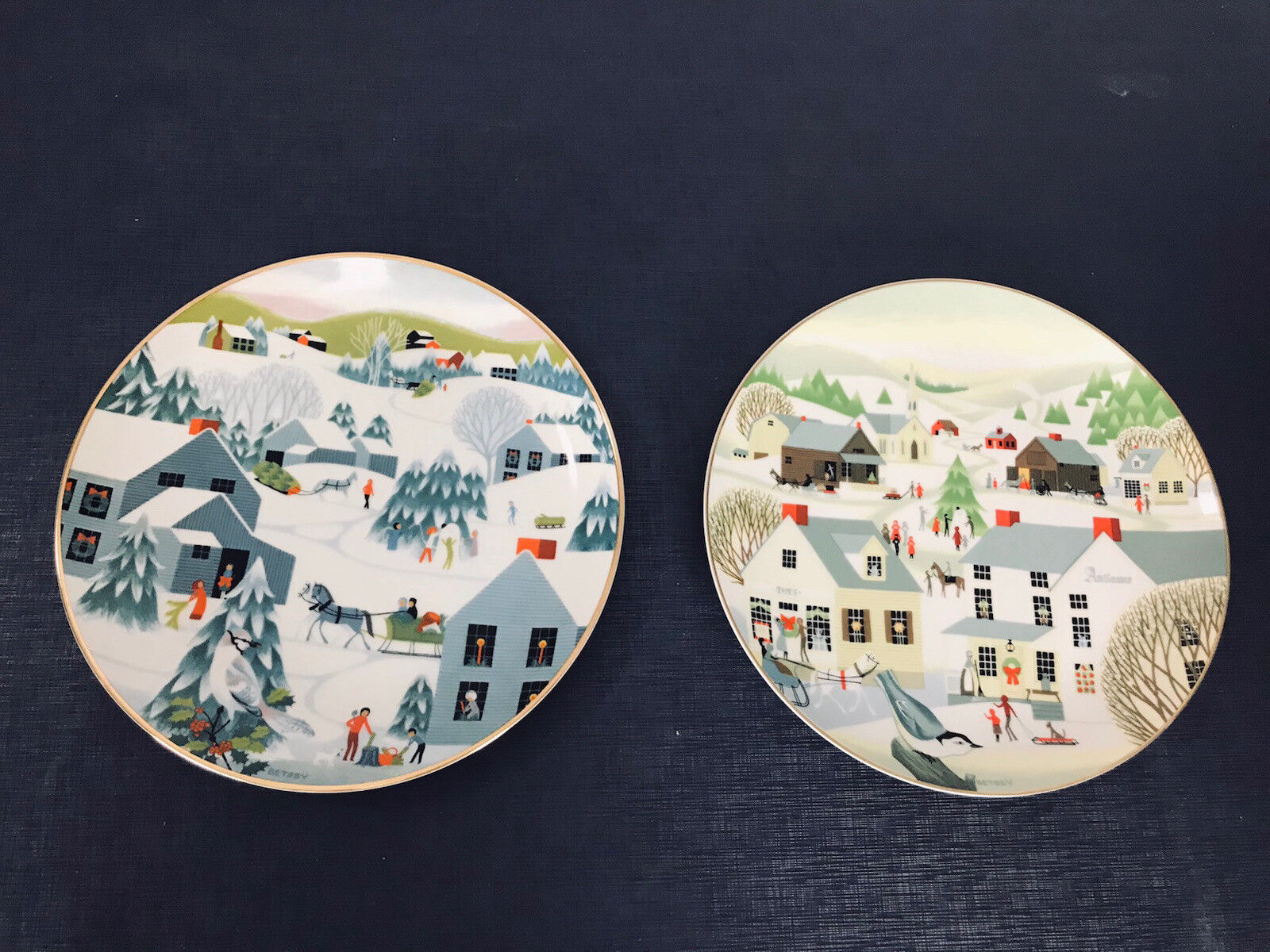 Lot of 2 Betsey Bates USA Porcelain Christmas Plates 1981-82 