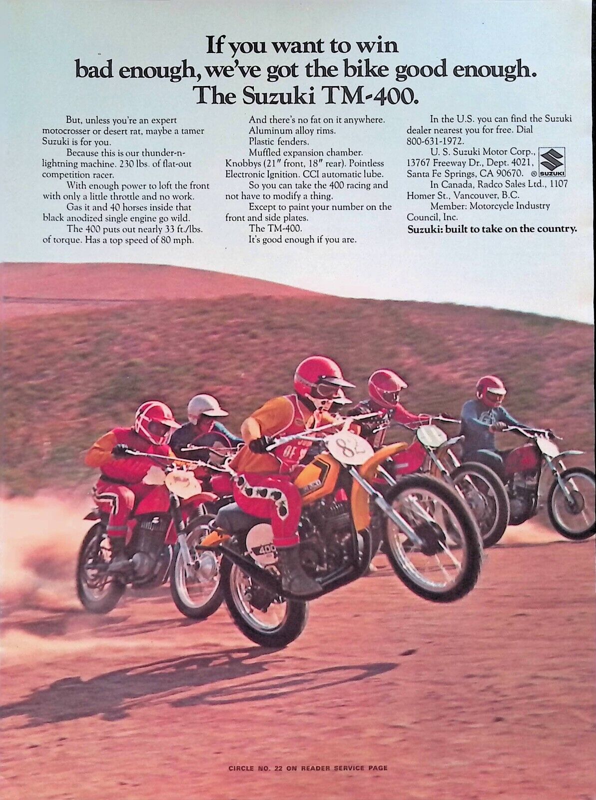 Suzuki TM-400 Motorcycle Advertising Print Ad Cycle Magazine October 1972