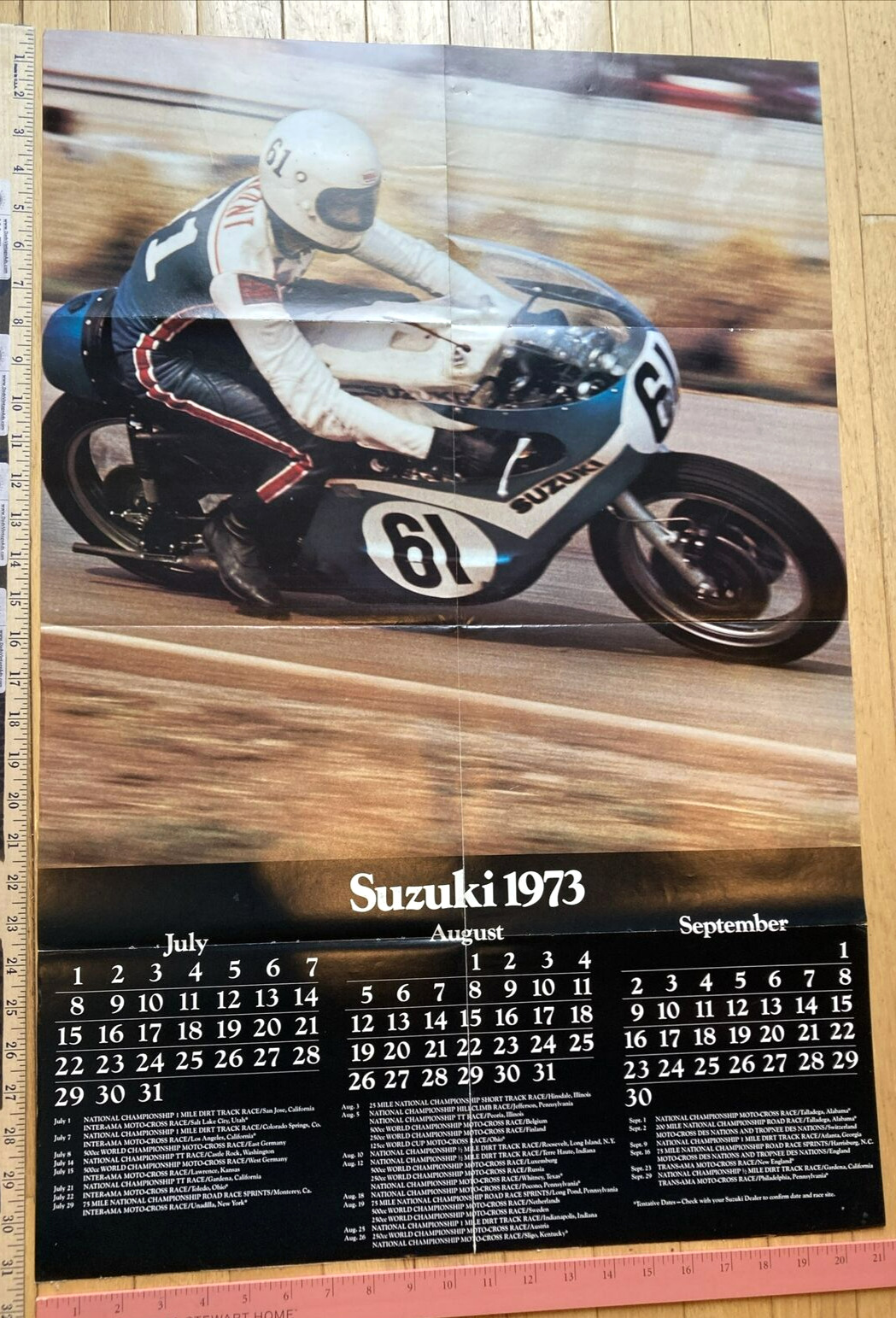1973 Suzuki Motorcycle Racing Ron Grant Talladega AMA FIM Schedule Large Poster