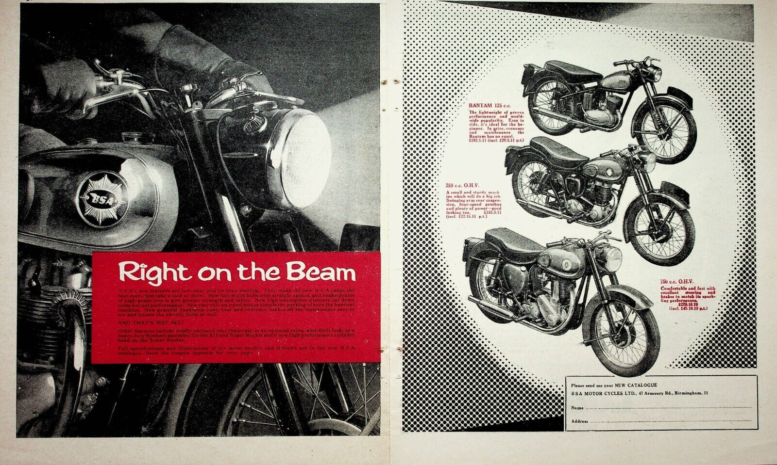 1957 BSA Bantam Birmingham England - 2-Page Vintage Motorcycle Ad