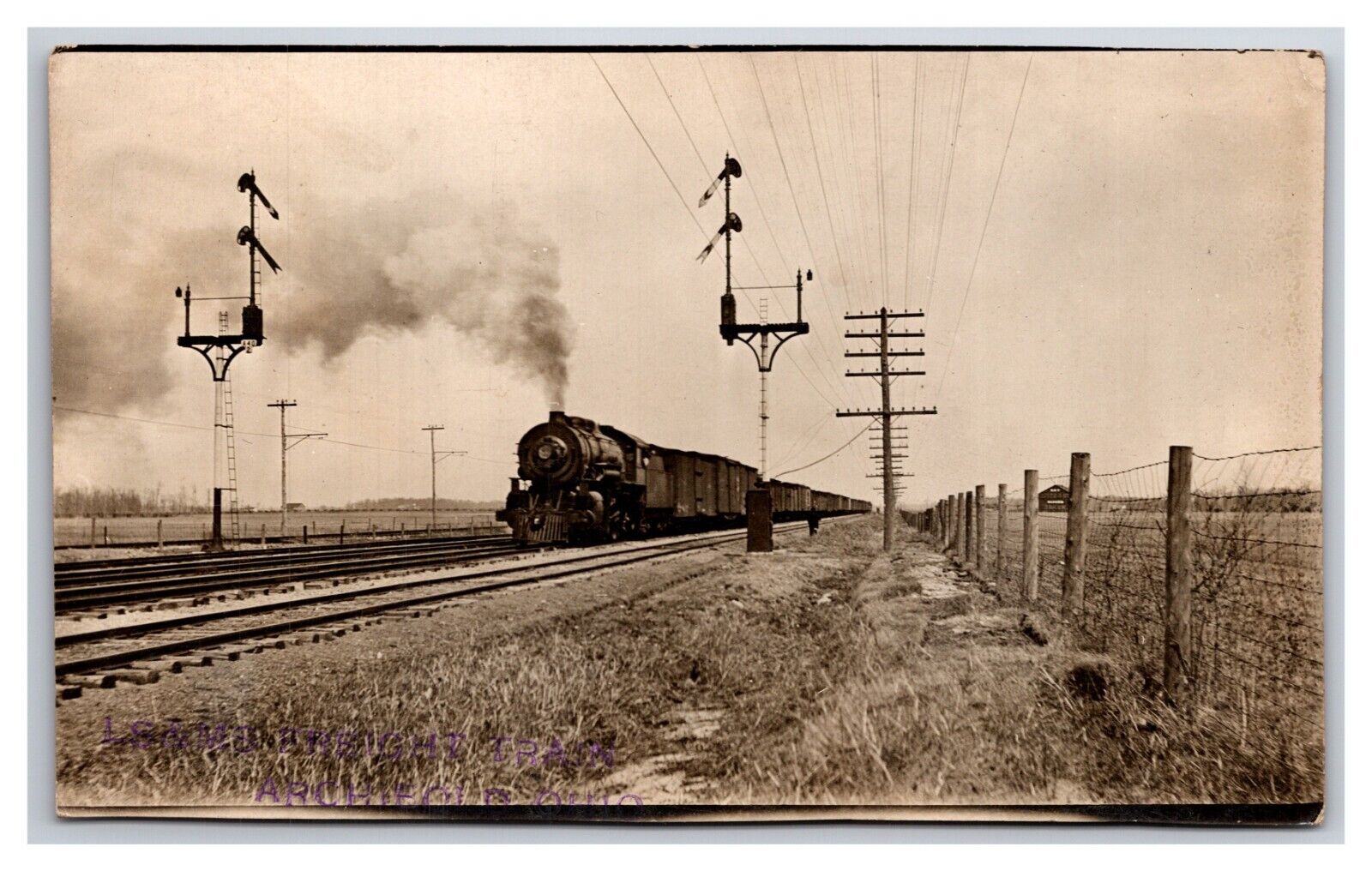 RPPC Lake Shore & Michigan Southern Rwy Freight Train Archbold OH Postcard Y15