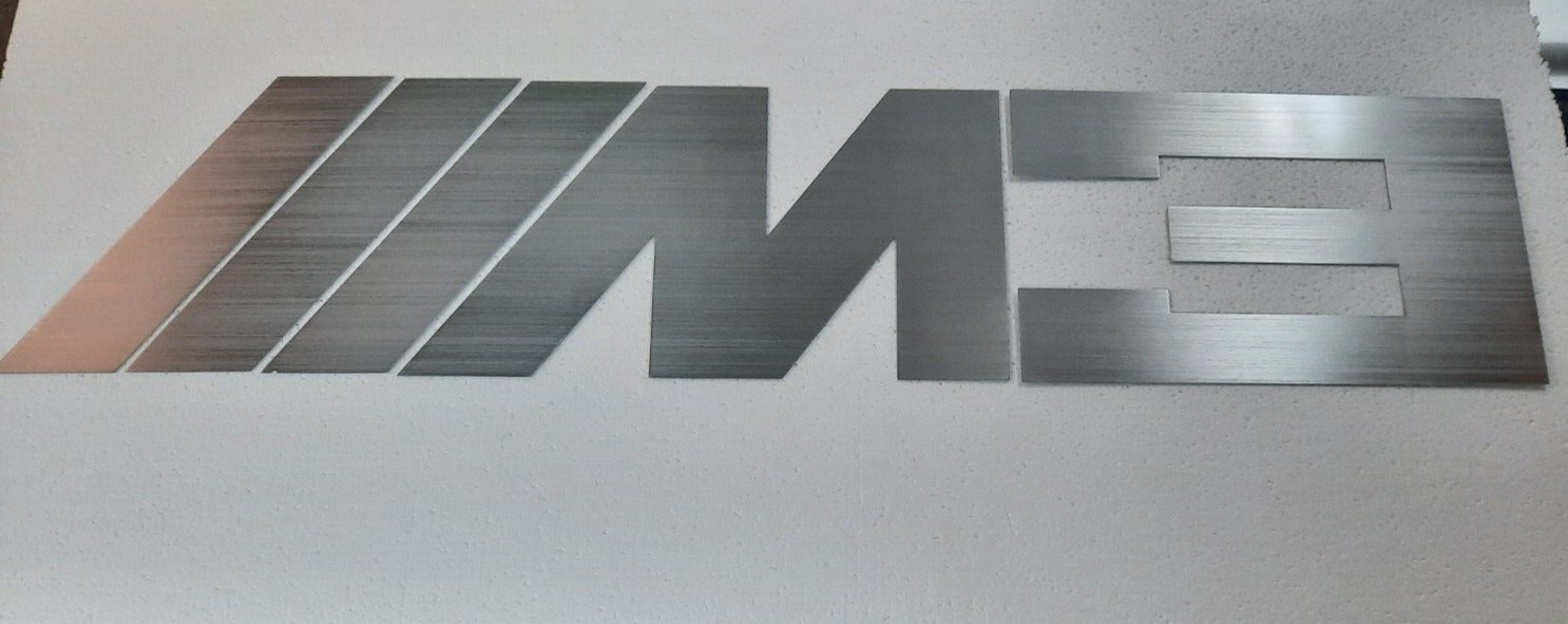 Large BMW Sign, M3 Lettering For Garage, Shop, Home or Office, Brushed Aluminum