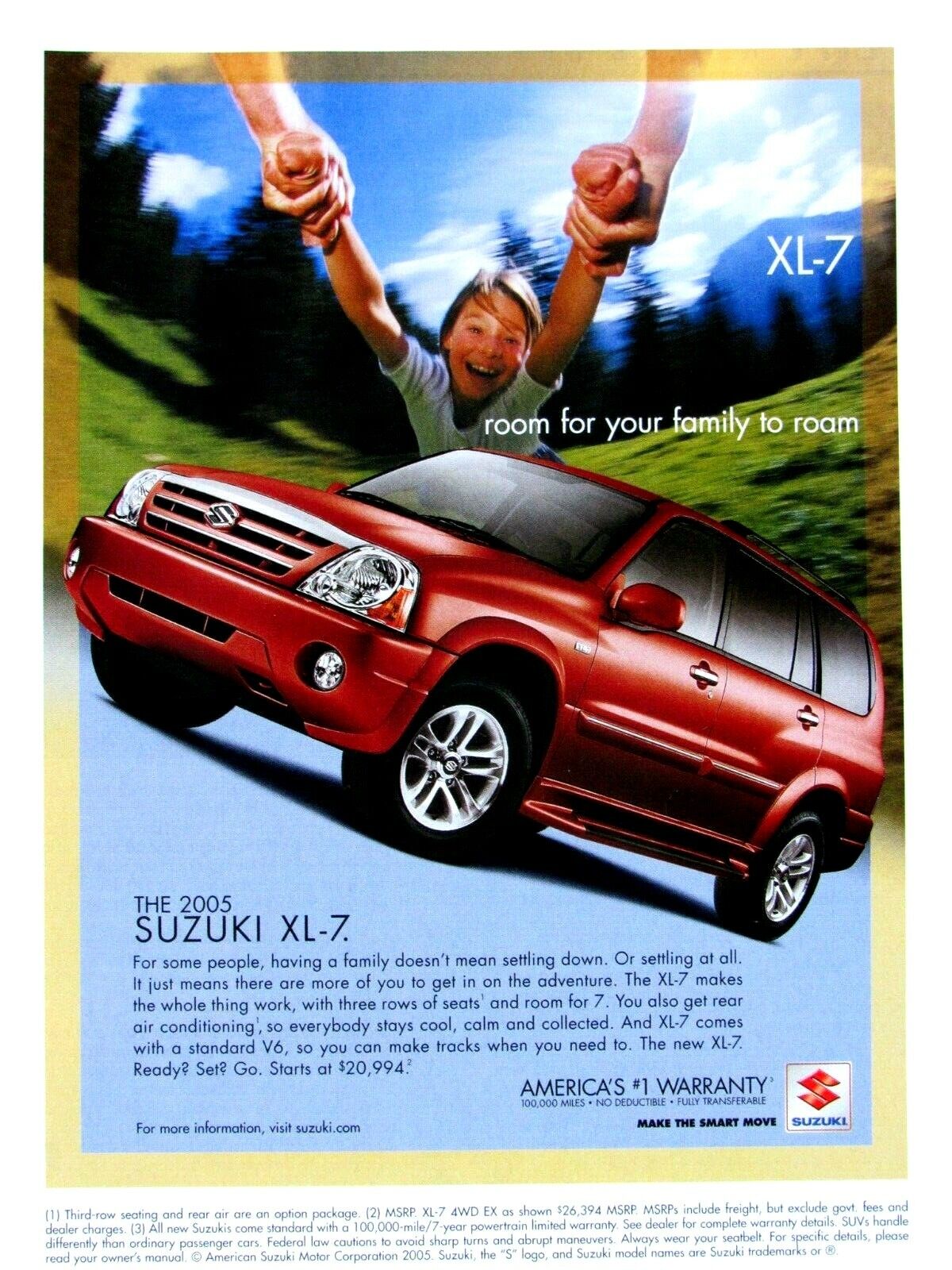 2005 Suzuki XL 7 Room For Your Family To Roam Original Print Ad 8.5 x 11\