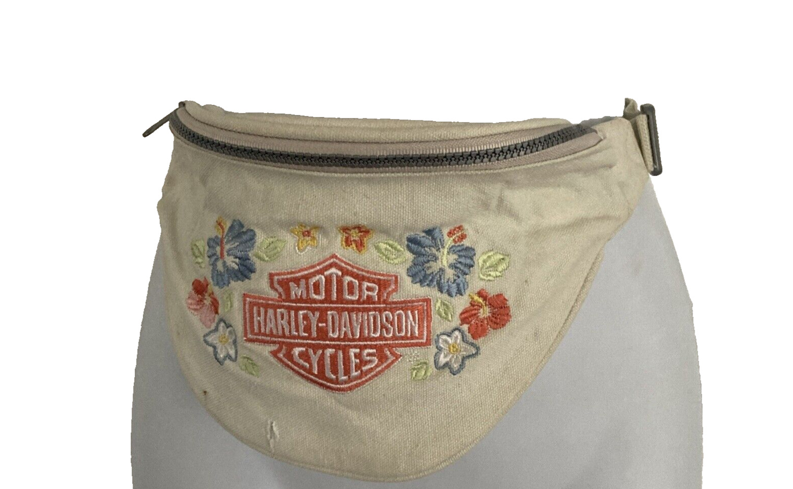 Vintage Harley Davidson Fanny Pack Womens Ivory Canvas Floral Rare