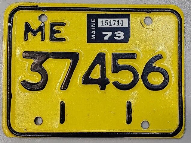 1973 Maine Motorcycle Bright Yellow Embossed License Plate # 37456
