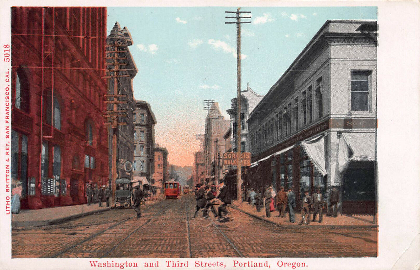 Washington and Third Street, Portland, Oregon, Early Postcard, Unused 