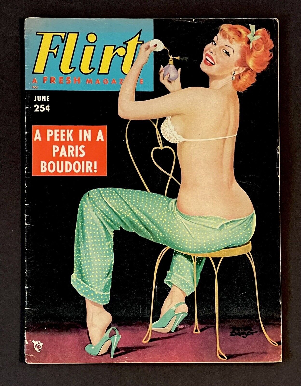 1952 JUNE ISSUE OF FLIRT MAGAZINE WITH COOL PETER DRIBEN  COVER ART