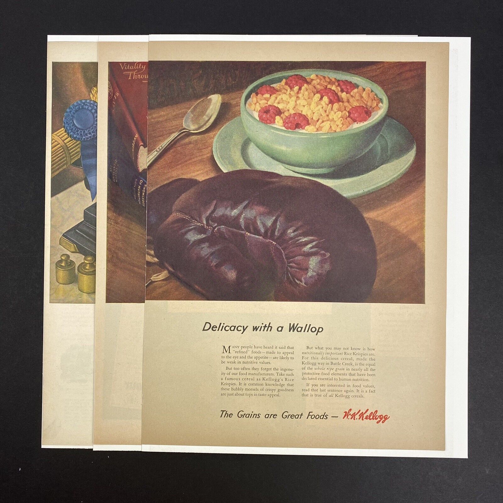 Vintage 1943 1944 1945 W. K. Kellogg’s Cereal Magazine Ads - Lot of 3