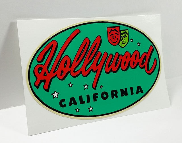 Hollywood California, Vintage Style Travel Decal / Vinyl Sticker, Luggage Label
