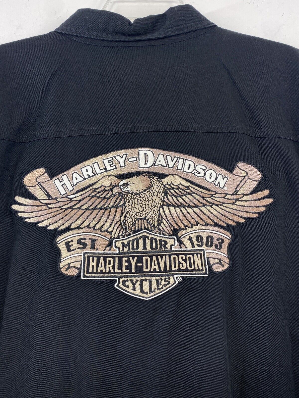 Harley Davidson Shirt Men’s XL Big Embroidered Eagle Spell Out Logo Back 