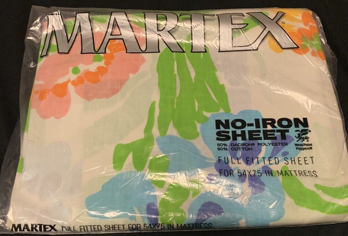 Martex Full Fitted Sheet NOS Vintage Sealed Mod Floral Bold Vibrant