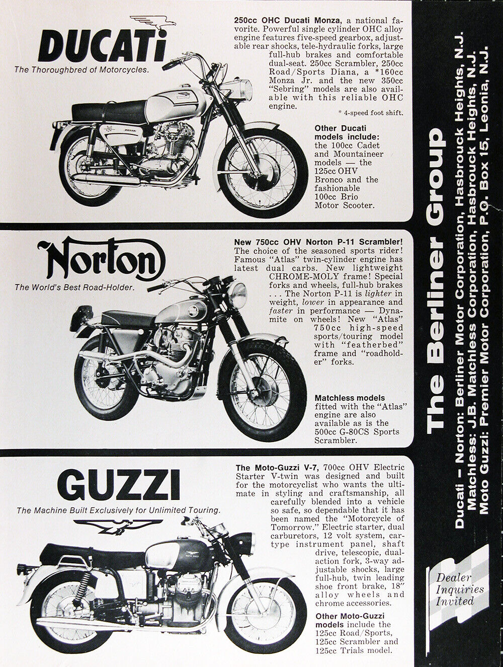 1967 DUCATI NORTON & MOTO GUZZI Authentic Vintage Ad ~ Berliner Group