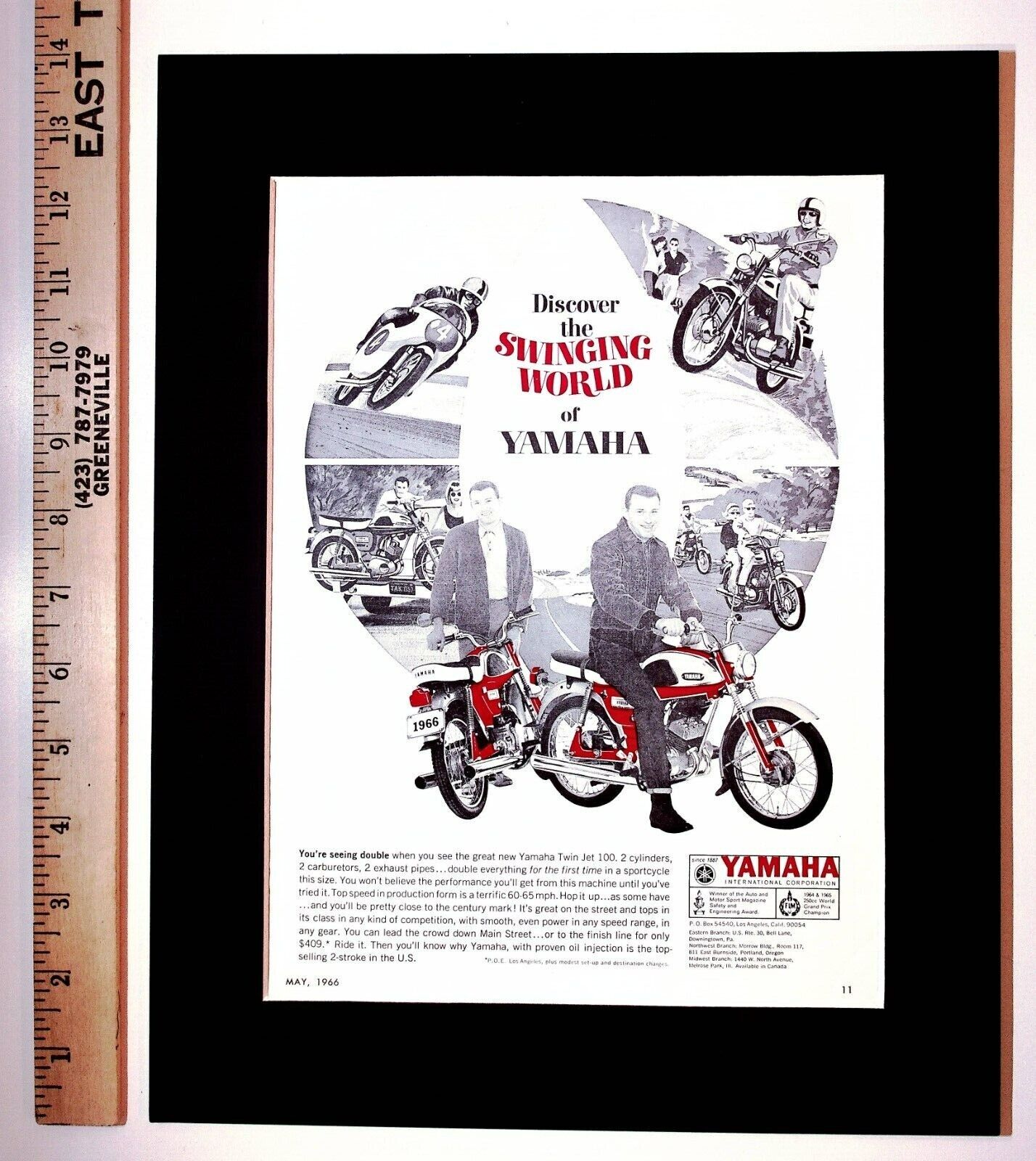 1966 Yamaha Twin Jet Vintage Motorcycle Ad Matted & Frame-Ready