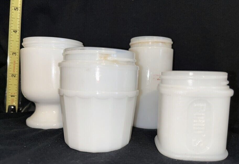 Vintage Ponds Cold Cream Milk Glass Jars Empty No Labels & No Lids {A4}