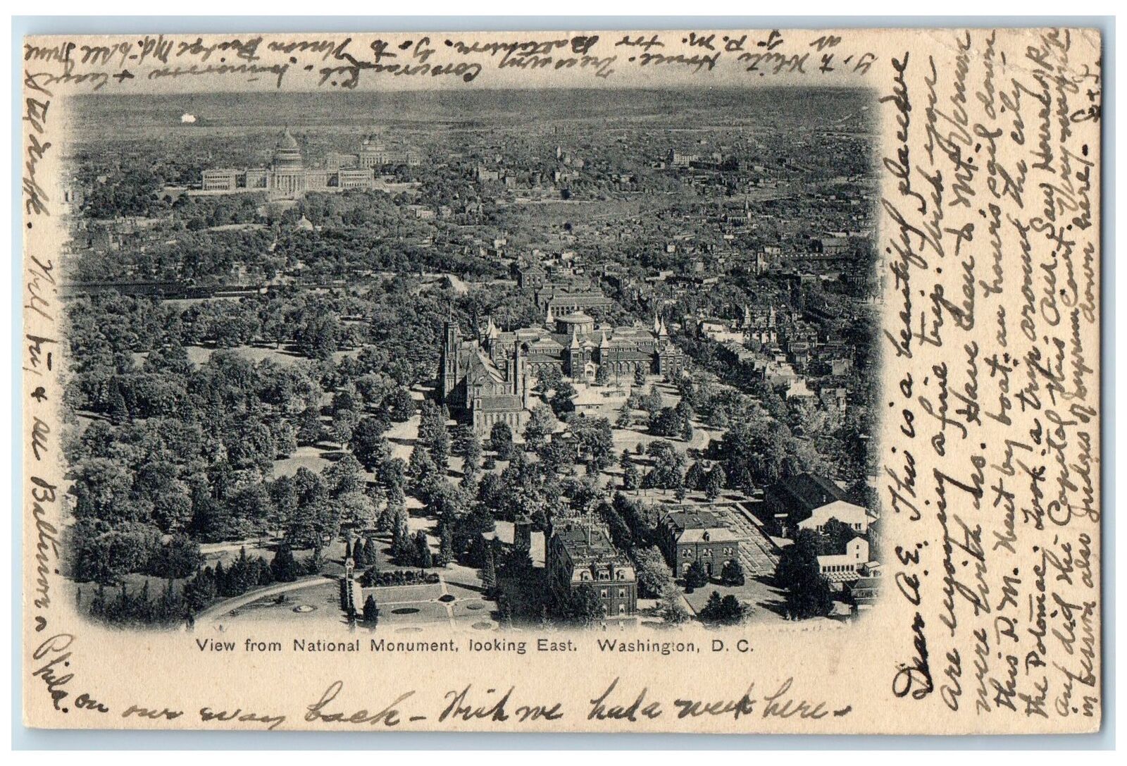 1909 Aerial View Of National Monument Looking East Washington DC Posted Postcard