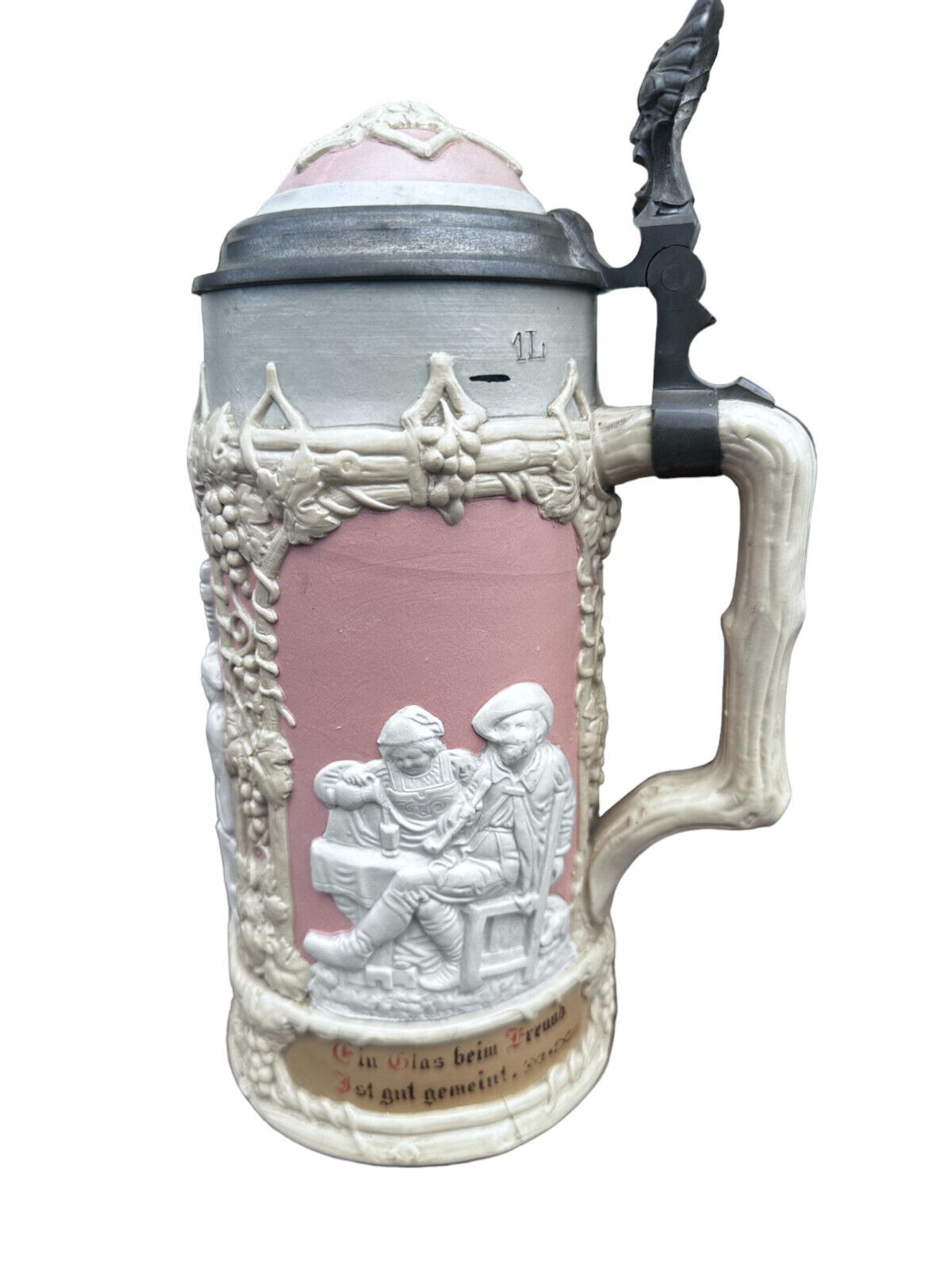 Large Antique Mettlach Villeroy/Boch Beer Stein #1005 Bas-relief Men Drinking