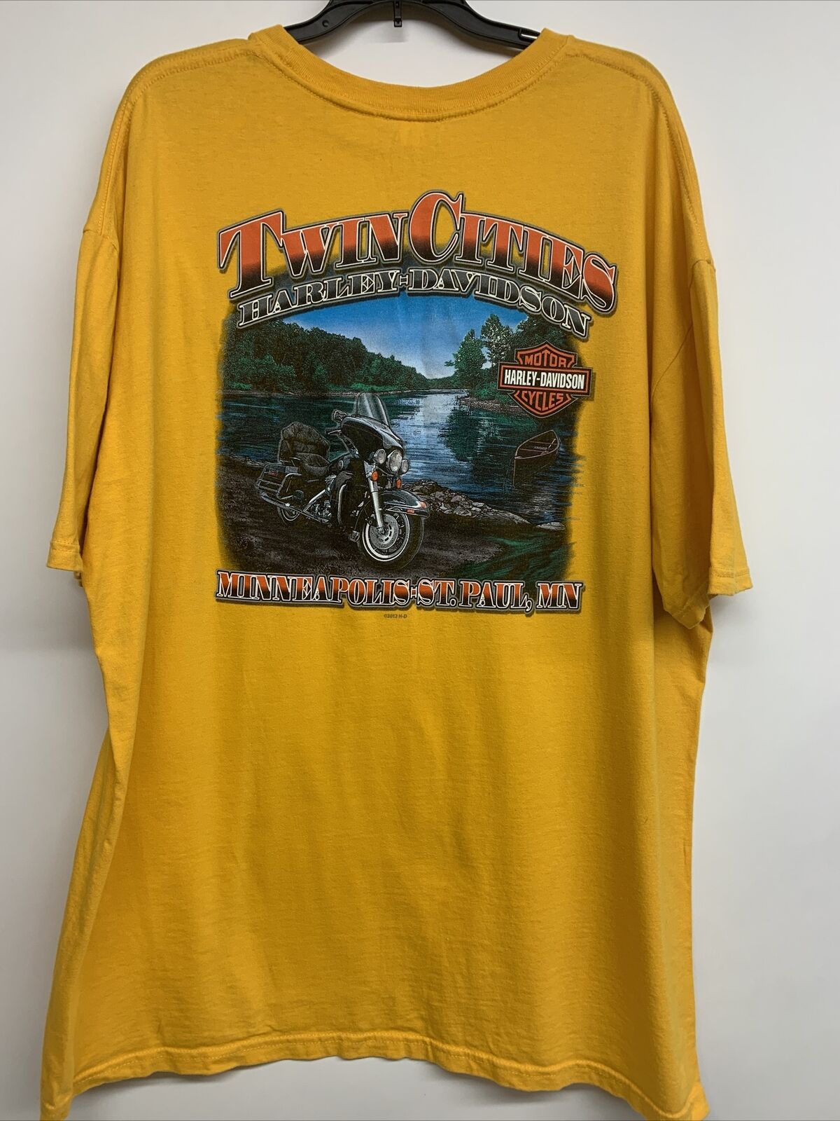 Harley Davidson Twin Cities Minneapolis Yellow Graphic Tshirt Mens 2XL Yellow