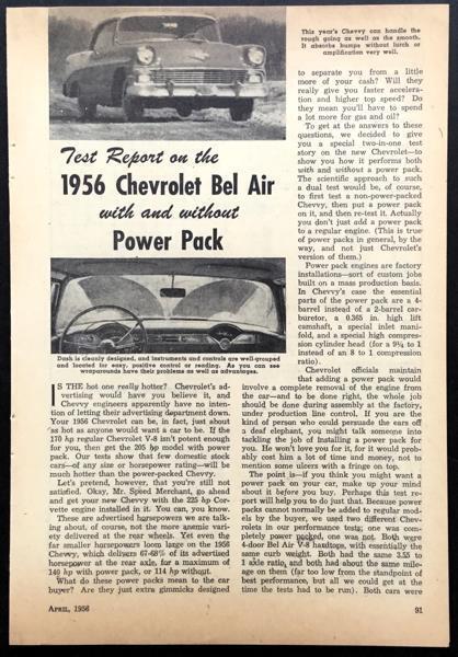 1956 Chevrolet V8 Chevy Bel Air Vintage Road Test Report